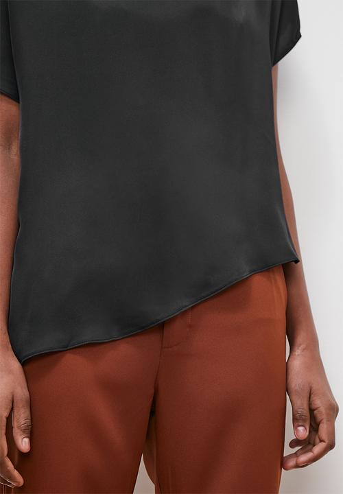 edit - Asym draped satin tee - black