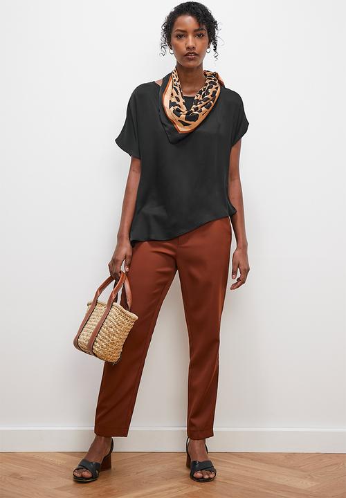edit - Asym draped satin tee - black