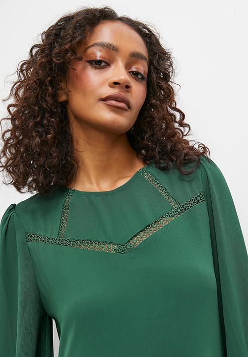 Superbalist - Lace inset midi dress with ruffle detail - forest green