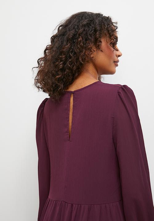 Superbalist - Lace inset midi dress with ruffle detail - wine