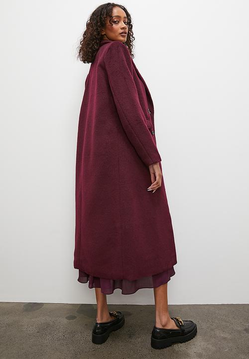 Superbalist - Double breasted fuzzy coat - bloodstone