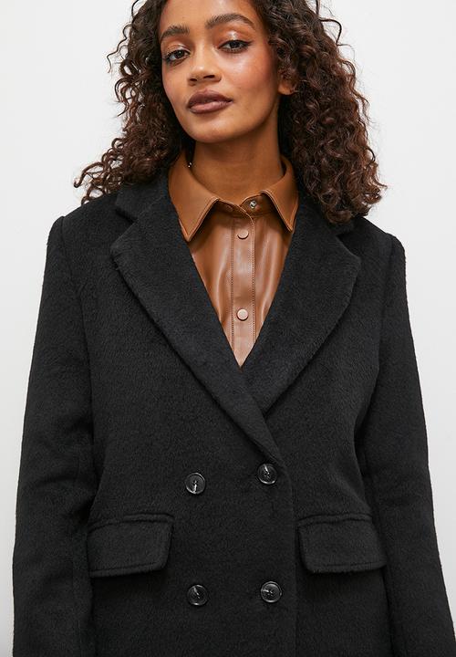 Superbalist - Double breasted fuzzy coat - black