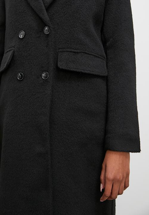 Superbalist - Double breasted fuzzy coat - black