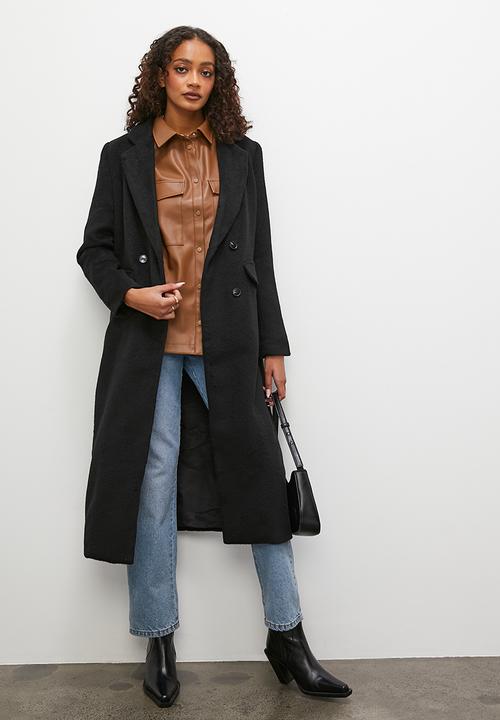 Superbalist - Double breasted fuzzy coat - black