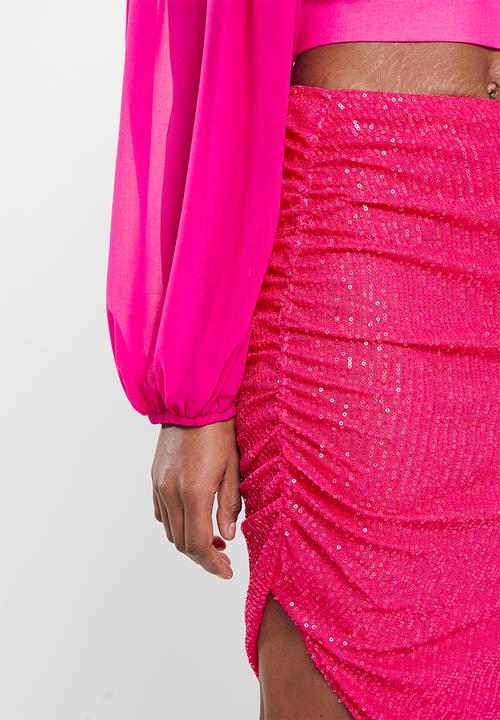 NA-KD - Asymmetric sequins skirt - pink