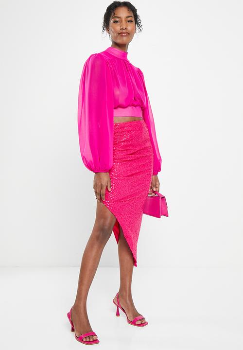 NA-KD - Asymmetric sequins skirt - pink