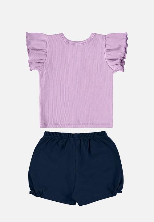 Quimby - Set - ribbed blouse and elastane jersey shorts - light purple & navy 
