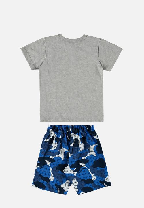 Quimby - Set single jersey t-shirt and sweat bermuda - grey/blue 
