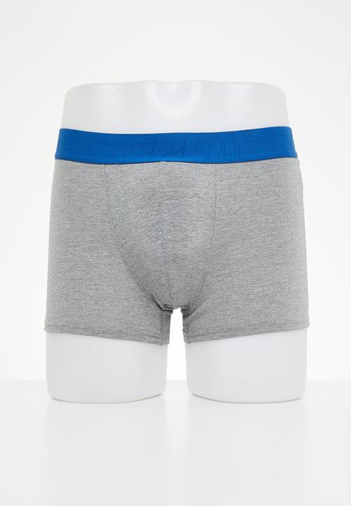Replay - Replay Boxer Style 5 T/C Cuff Logo Neon Script 2Pcs Box - Grey /Black/Blue