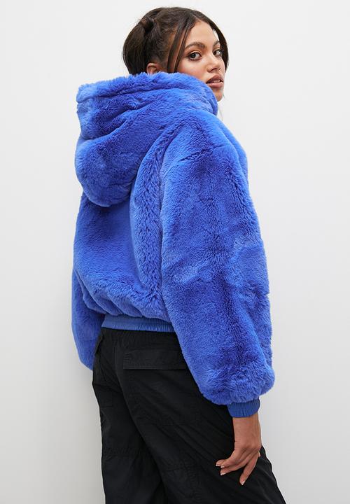Blake - Hooded faux fur jacket - blue