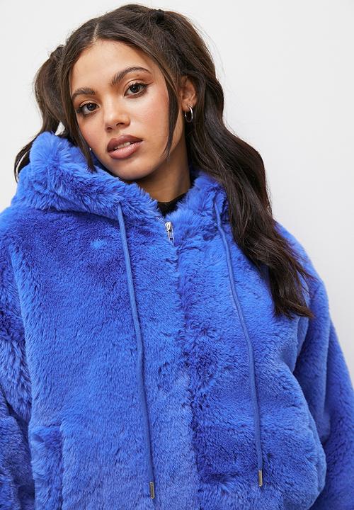 Blake - Hooded faux fur jacket - blue