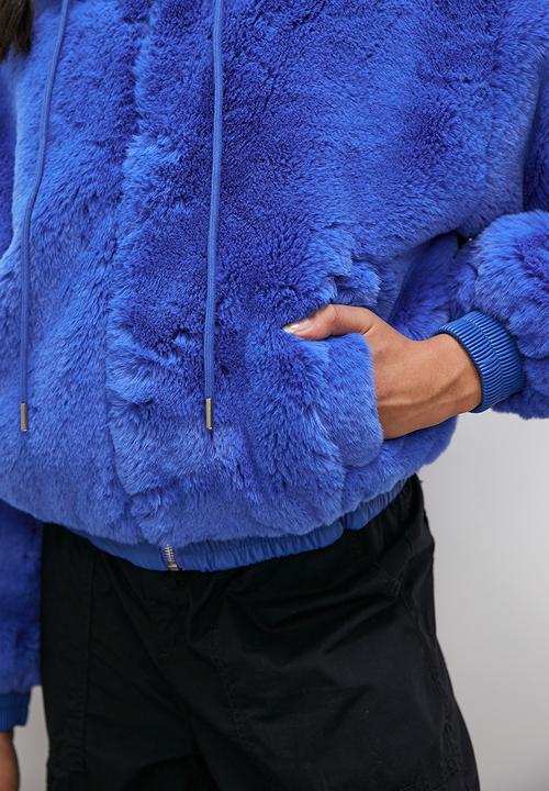 Blake - Hooded faux fur jacket - blue