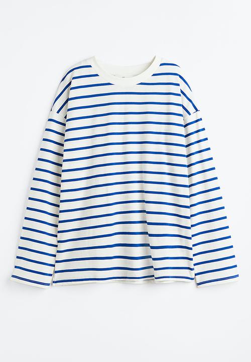 H&M - Oversized jersey top - white/striped 