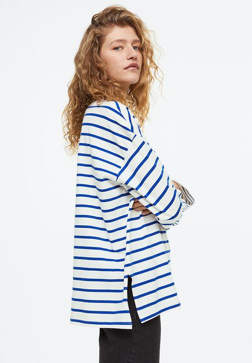 H&M - Oversized jersey top - white/striped 