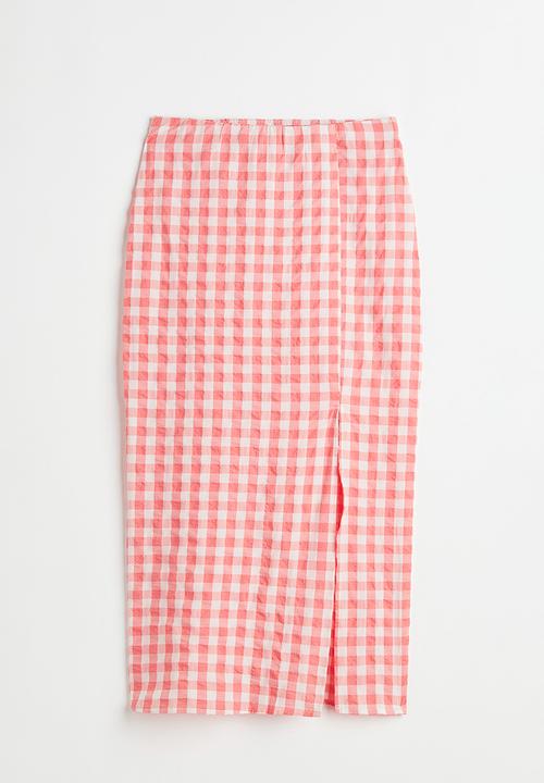 H&M - Viscose-blend crêpe skirt - coral/checked