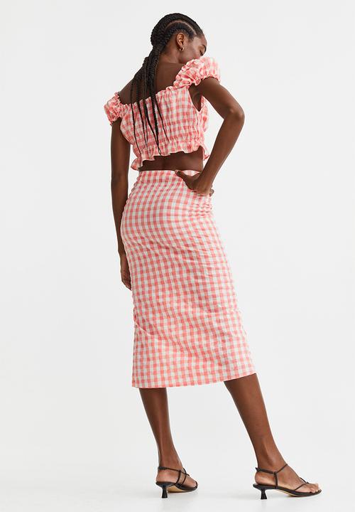 H&M - Viscose-blend crêpe skirt - coral/checked