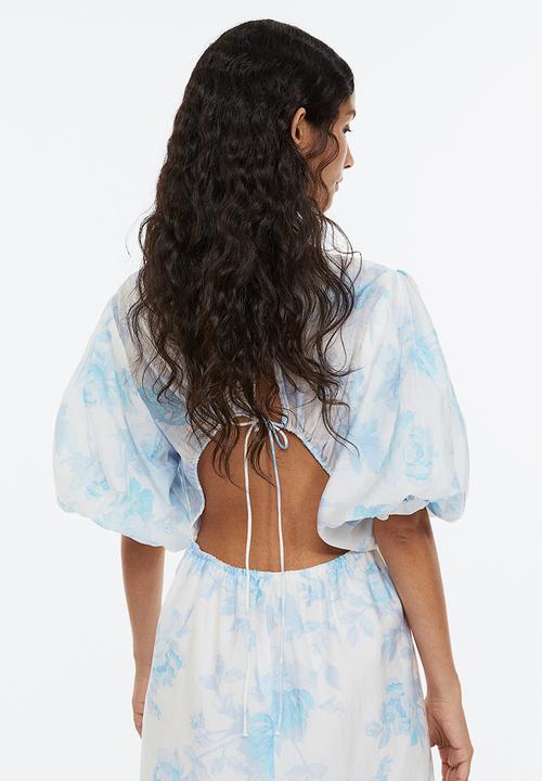 H&M - Puff-sleeved lyocell-blend dress - light blue/floral