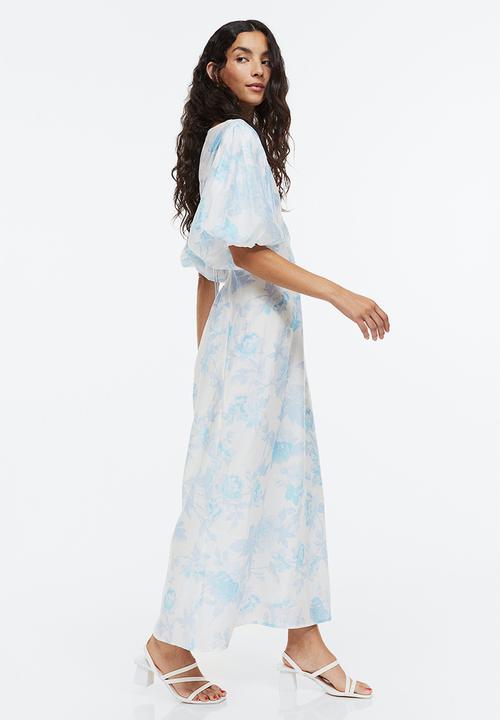 H&M - Puff-sleeved lyocell-blend dress - light blue/floral