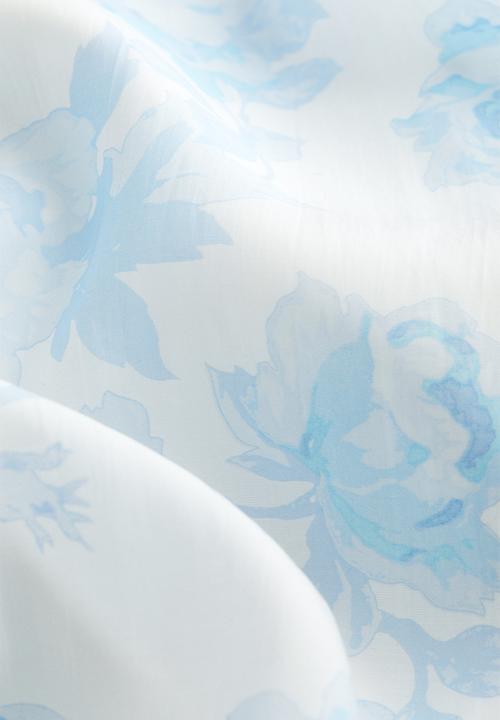 H&M - Puff-sleeved lyocell-blend dress - light blue/floral