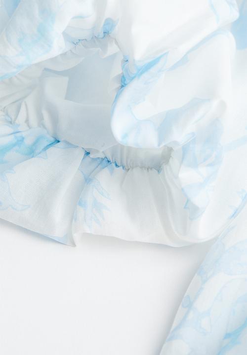 H&M - Puff-sleeved lyocell-blend dress - light blue/floral