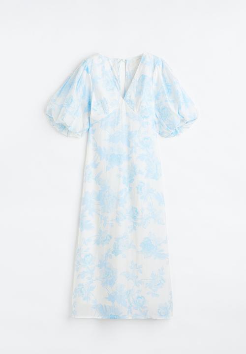 H&M - Puff-sleeved lyocell-blend dress - light blue/floral