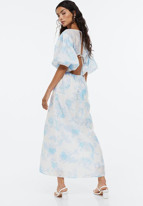 H&M - Puff-sleeved lyocell-blend dress - light blue/floral
