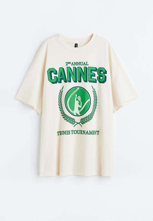 H&M - Oversized printed T-shirt - cream/cannes 