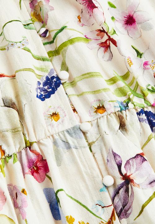 H&M - Linen-blend dress - cream/floral 