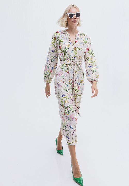H&M - Linen-blend dress - cream/floral 