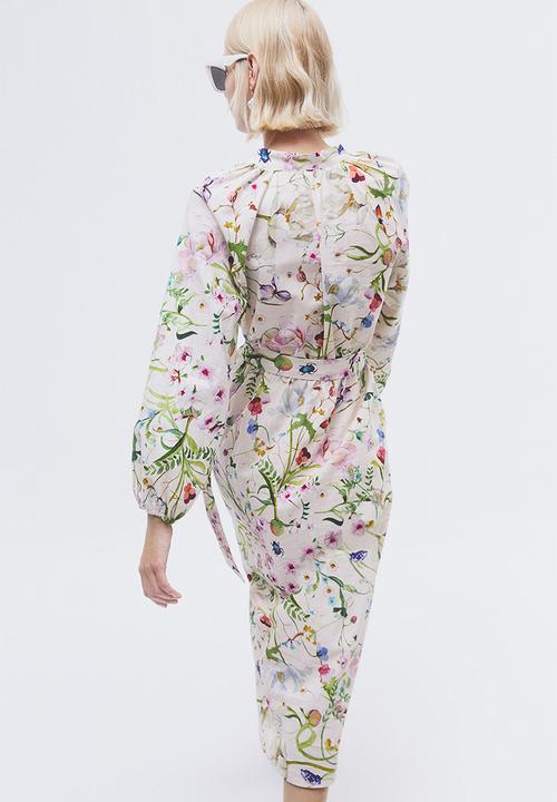 H&M - Linen-blend dress - cream/floral 