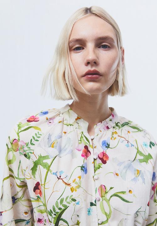 H&M - Linen-blend dress - cream/floral 