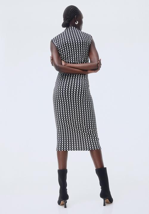 H&M - Gathered bodycon dress - black/patterned