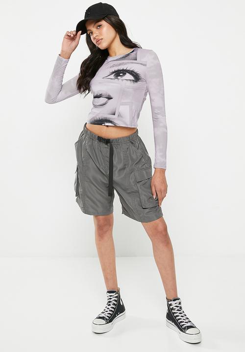 Factorie - Sheer long sleeve top - portrait faces/lilac