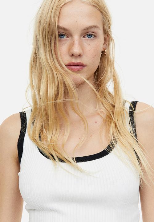 H&M - Rib-knit vest top - cream/black