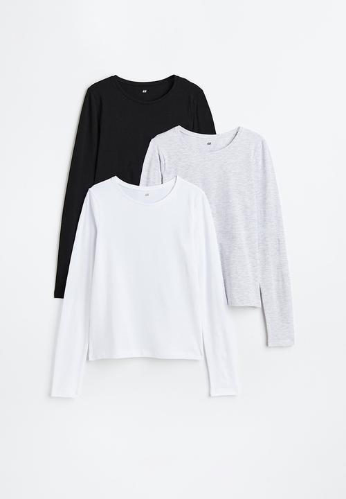 H&M - 3-pack jersey tops - black,grey,white