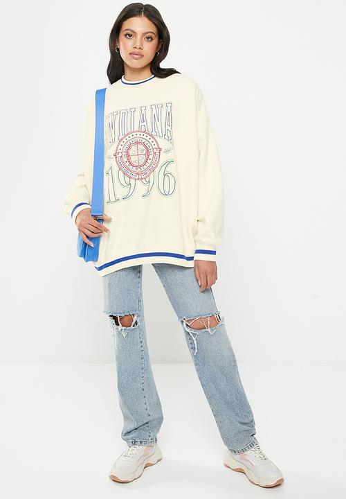 Factorie - Slouchy premium graphic crew - crisp stone/indiana 1996