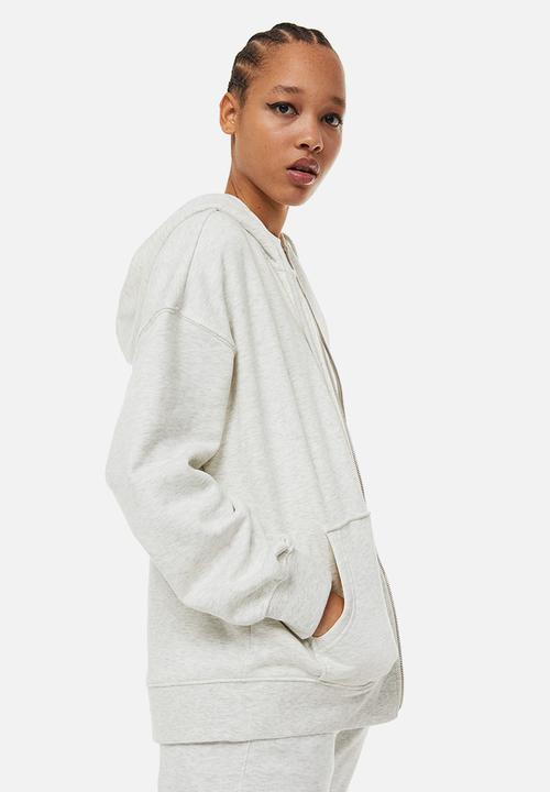 H&M - Oversized zip-through hoodie - light grey marl