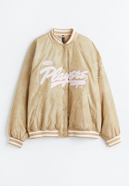 H&M - Embroidered baseball jacket - light beige/players 