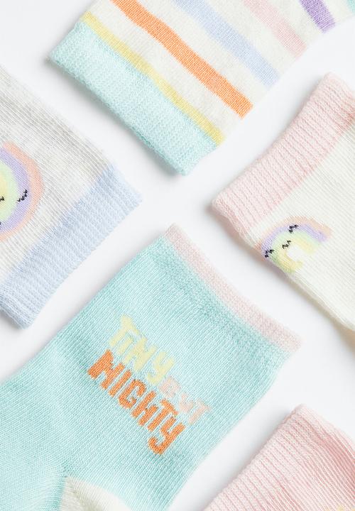 H&M - 5-pack socks - light turquoise / rainbows