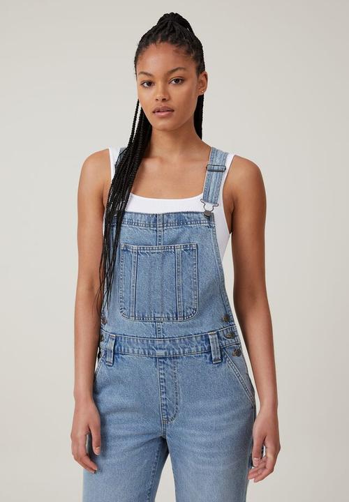 Cotton On - Utility denim long overall - bells blue