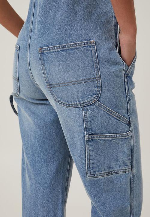 Cotton On - Utility denim long overall - bells blue