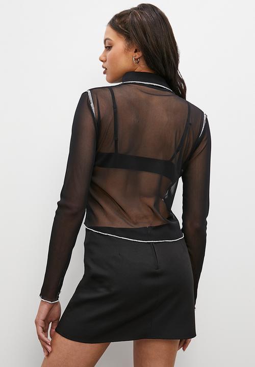 Blake - Contrast seam knit blouse - black