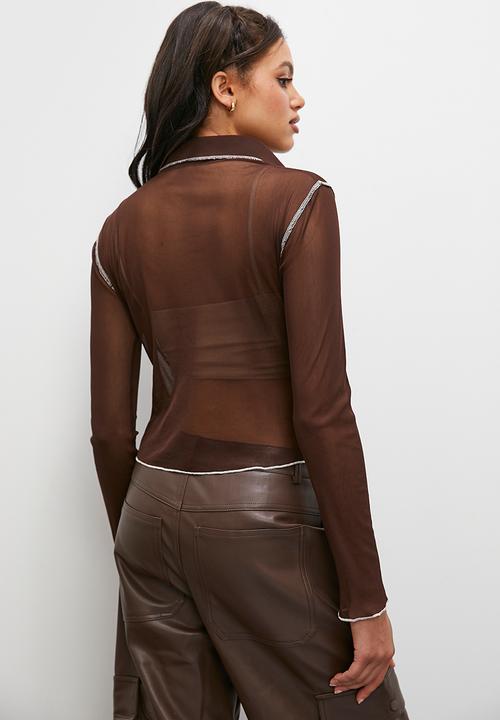 Blake - Contrast seam knit blouse - brown