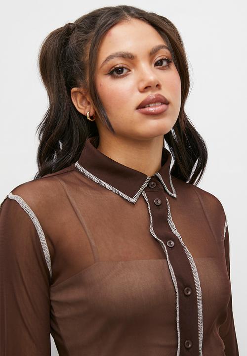 Blake - Contrast seam knit blouse - brown