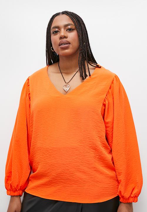 Superbalist - Balloon sleeve v-neck shell - red orange