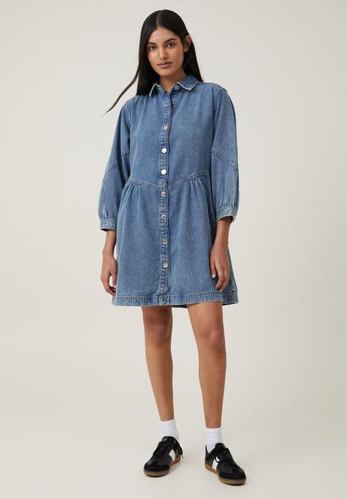 Cotton On - Denim smock mini dress - surfers blue