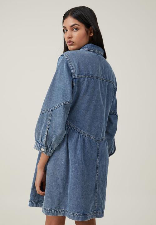 Cotton On - Denim smock mini dress - surfers blue