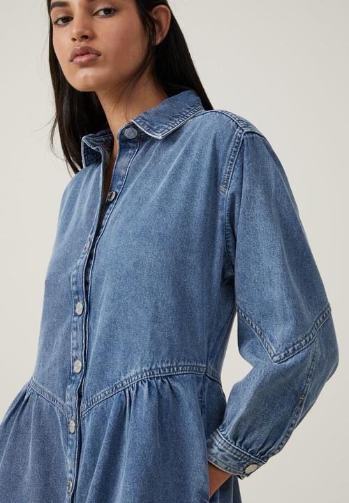 Cotton On - Denim smock mini dress - surfers blue