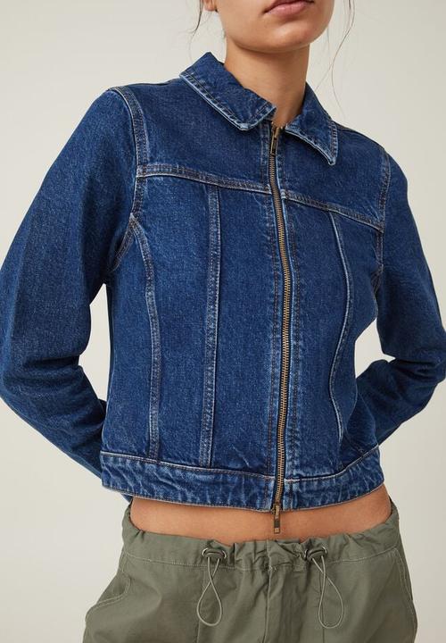 Cotton On - Fitted zip denim jacket - nordic blue