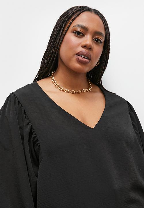 Superbalist - Balloon sleeve v-neck shell -black